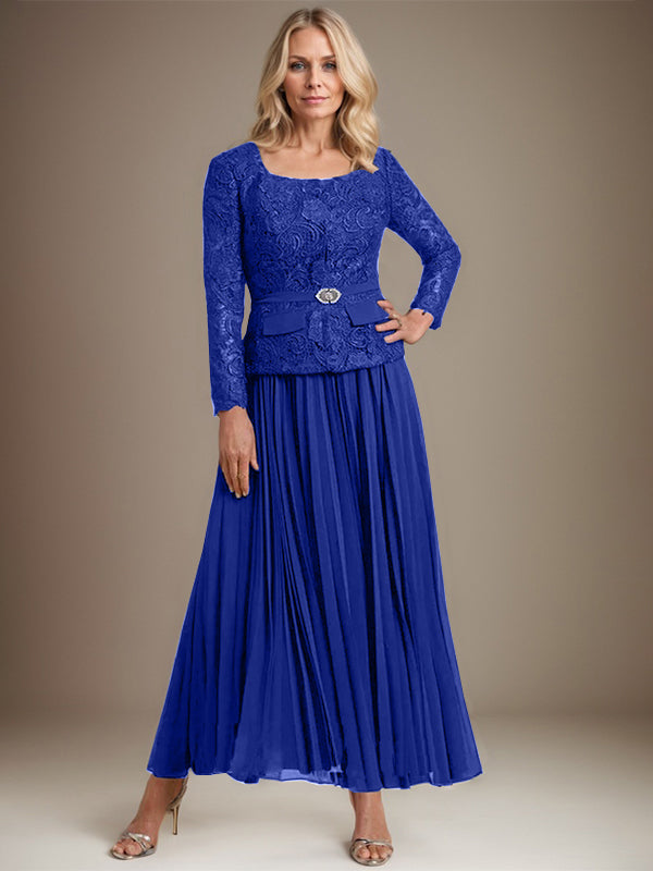 Robe de mère de la mariée en mousseline, longueur cheville carrée, coupe en A avec plis