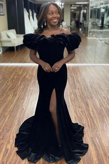 Vestido Formal Azul Real com Ombros Descobertos e Fenda SYP95
