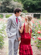 Ruffle Straps Tiered Long Prom Dress With Slit Elegant Mermaid Gown