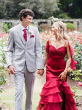 Ruffle Straps Tiered Long Prom Dress With Slit Elegant Mermaid Gown