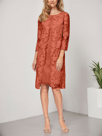 A-Linie U-Ausschnitt Knielang Chiffon Spitze Kleid für die Brautmutter mit Jacke 