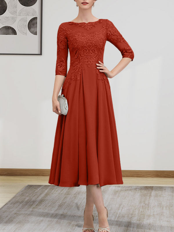 A-Linie, U-Ausschnitt, Illusion, knielang, Chiffon, Spitze, Kleid für die Brautmutter mit Perlen und Pailletten