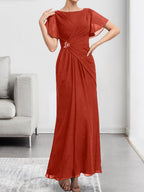 A-Linie, U-Ausschnitt, Illusion, knielang, Chiffon, Spitze, Kleid für die Brautmutter mit Perlen und Pailletten