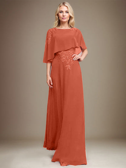 Vestido de gasa con encaje y lentejuelas para madre de la novia, corte A, largo hasta el suelo 
