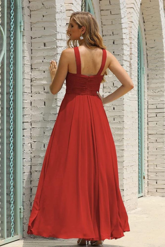 Vestido de Dama de Honra Halter em Chiffon para Mulher, Modelo A-Line, Longo, Formal, para Baile de Finalistas SEA28015
