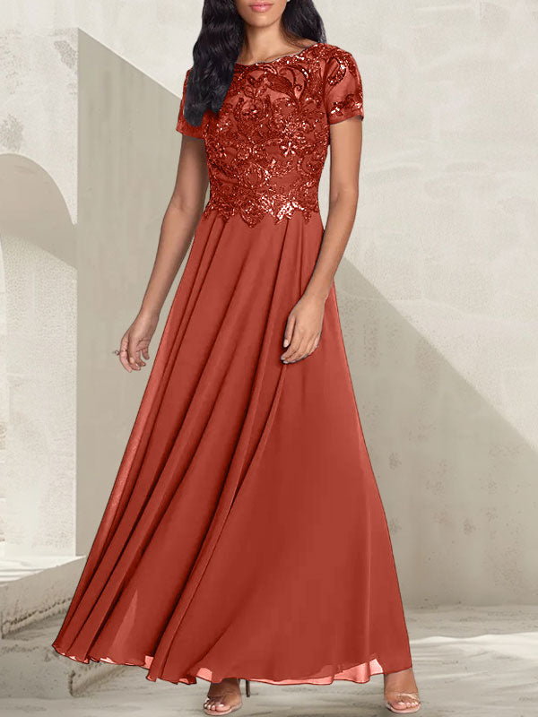 Charcoal Grey A-Line Scoop Long Mother of the Bride Dress With Beadings