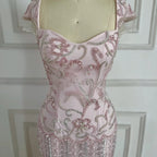 Pink Mermaid Beaded Evening Gown Customized Arabic Wedding Dress