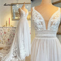 Boho V Neck Lace Appliques Wedding Dress For Women Custom Bridal Gown