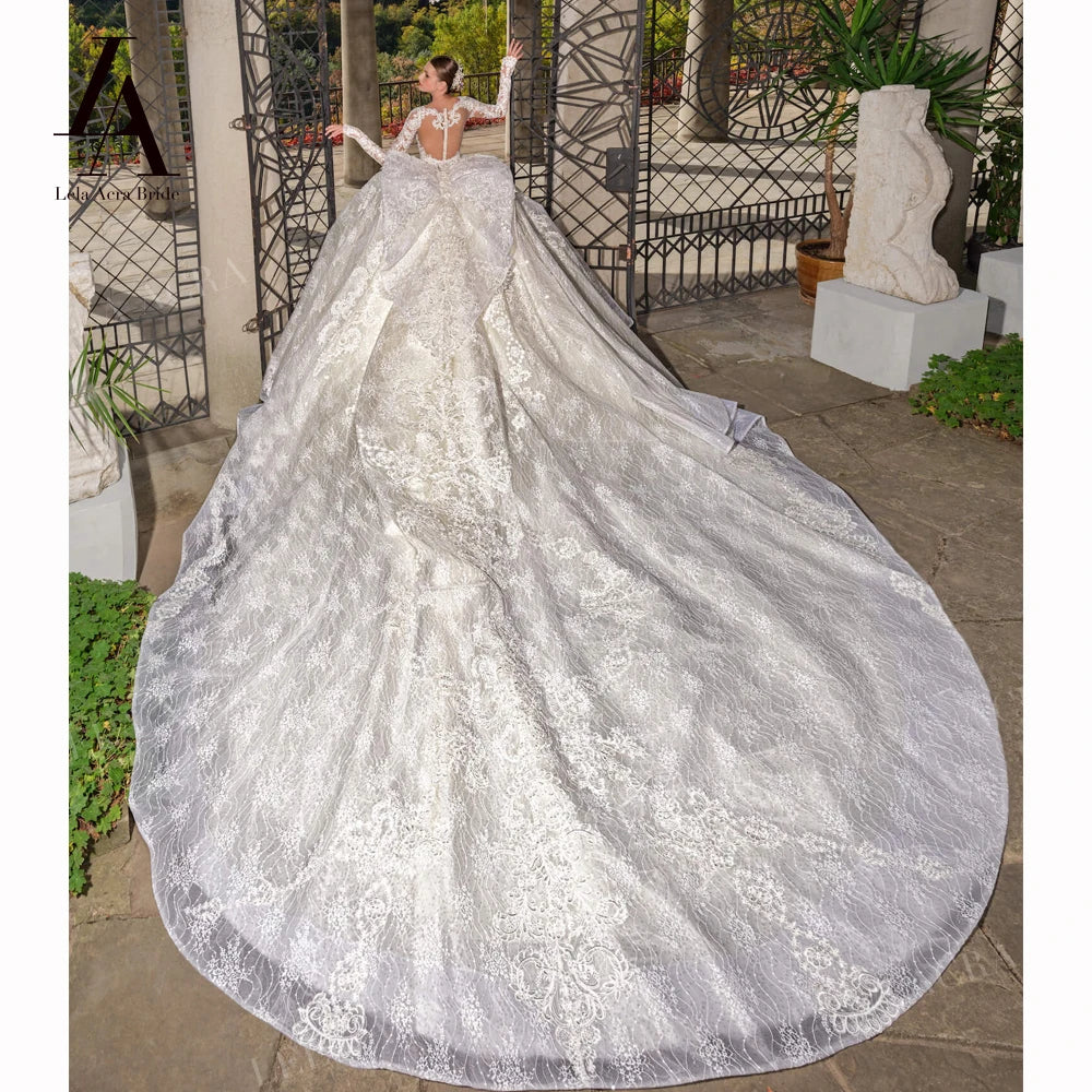 LelaAcra Long Sleeve Ball Gown Wedding Dress Appliques