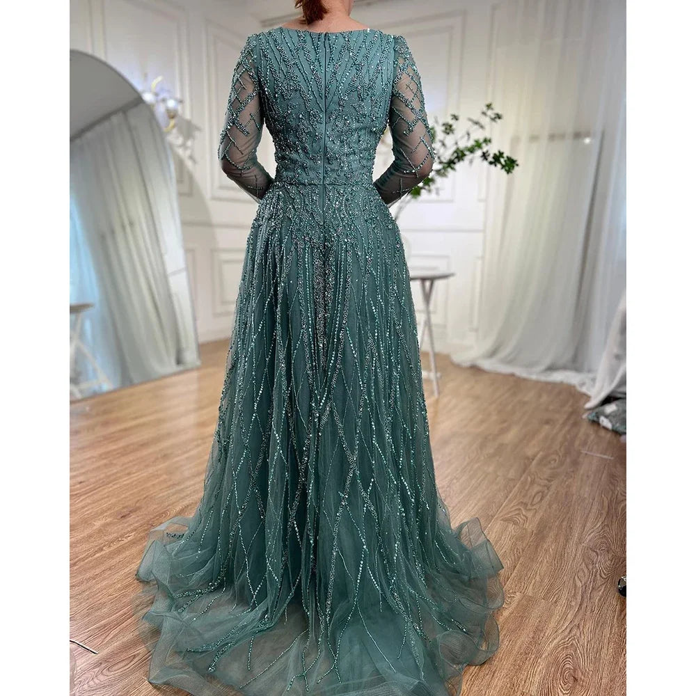 Serene Hill Lilac V Neck A Line Beaded Evening Gown For Women Custom
