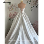 Custom A Line Strapless Satin Wedding Dress Lace Up Back Floor Length Gown