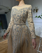 Serene Hill Customized Nude Long Sleeve Mermaid Beaded Muslim Evening Dress