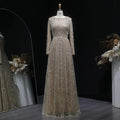 Contessa Custom formal gown elegant beaded tulle evening dress long sleeve boat neck floor length A line glam sparkly prom party