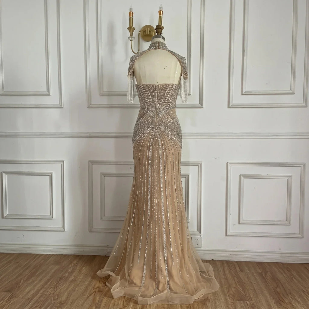 Pink Beaded Mermaid Evening Dress With Side Split For Women Custom Made