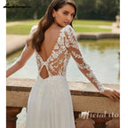 Lakshmigown Long Sleeve Boho Beach Wedding Dress Chiffon A Line Gown