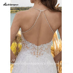 Custom Boho Wedding Dress Spaghetti Straps Lace Applique Tulle Bridal Gown