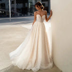 Custom Sparkle Sequin Wedding Dress Backless A Line Bridal Gown Sleeveless