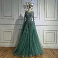 Turquoise A Line Beaded Evening Dress With Cape Sleeves For Women Formal