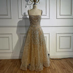 Luxury Nude A-Line Evening Dress with Pearls and Crystals LA72983A