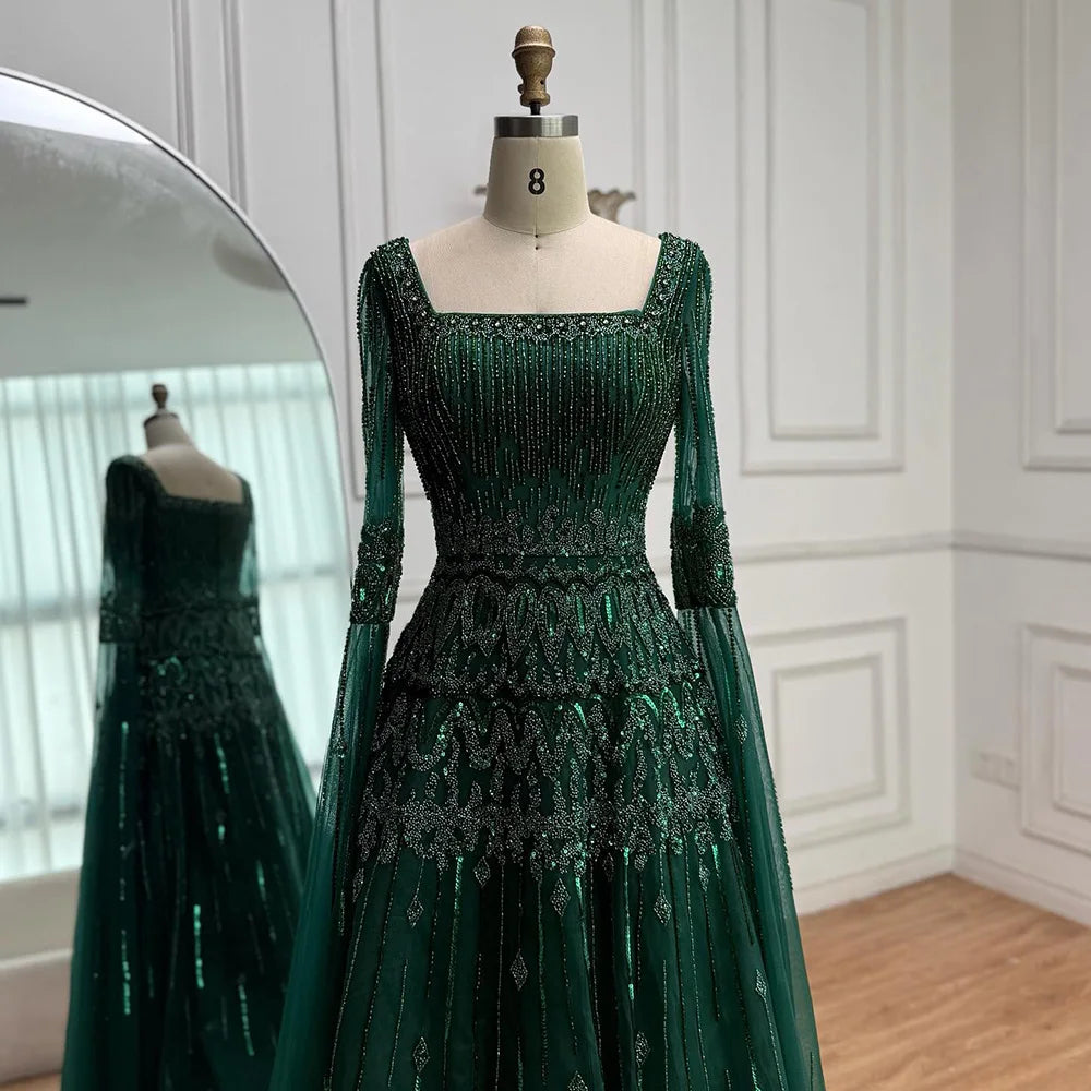 Caramel Beaded A Line Evening Dress With Cape Sleeves Formal Gown For Women