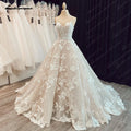 Luxury Champagne Lace Spaghetti Straps Wedding Dress For Bride