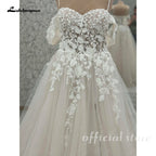 Lakshmigown Off The Shoulder Champagne Wedding Dress Lace Applique Custom