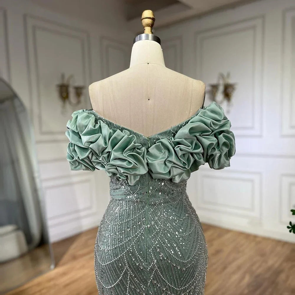 Serene Hill Sage Green Off Shoulder Mermaid Arabic Evening Gown