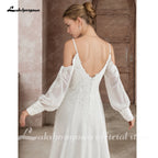 Custom Illusion Off White Bridal Gown Off Shoulder Long Sleeve Wedding Dress