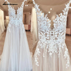 Lakshmigown Custom Illusion Backless Sleeveless Appliques Wedding Dress Bride