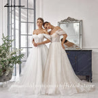 Customized Luxury Boat Neck Wedding Dress Bohemian Floor Length Gown