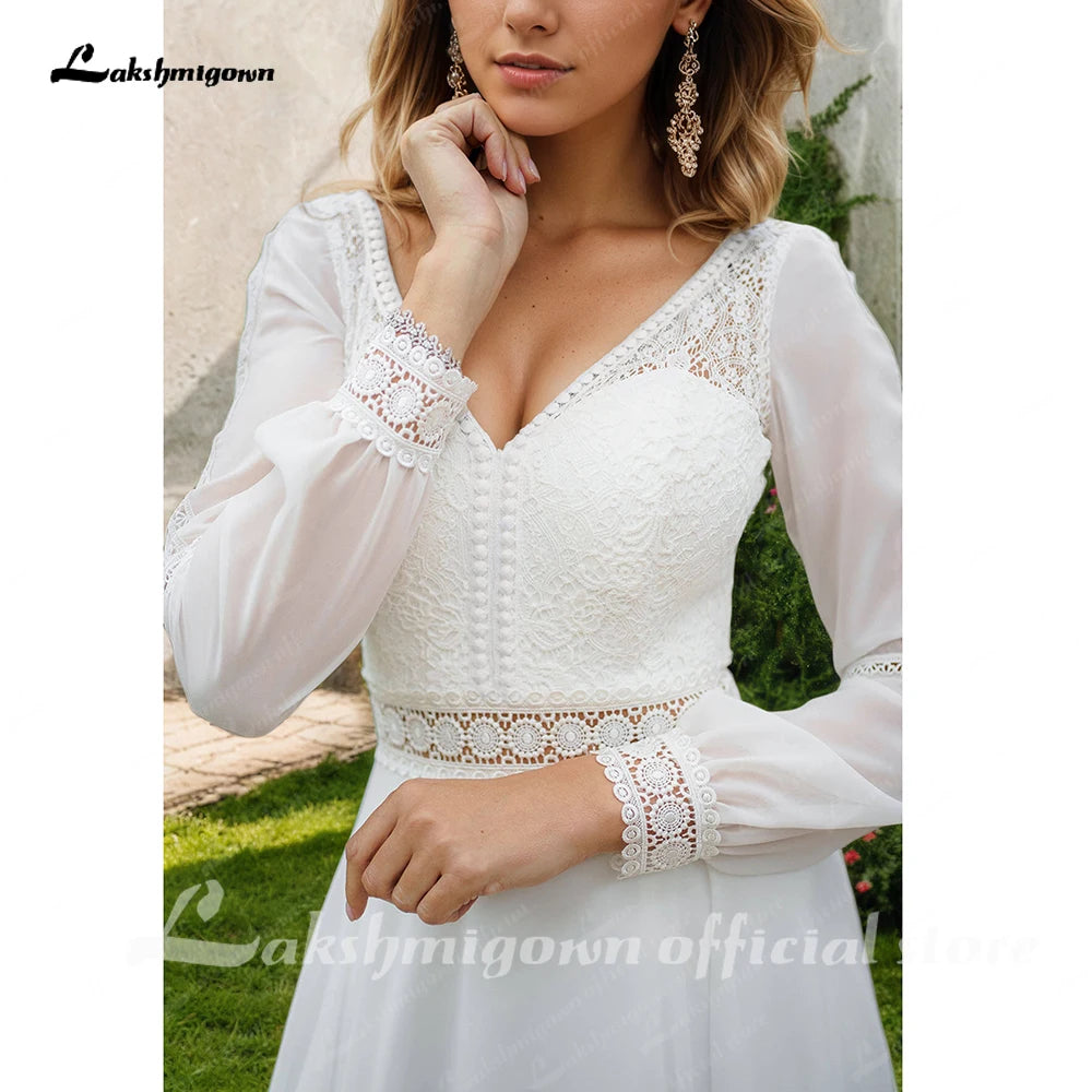 Custom Long Sleeve Chiffon Wedding Dress For Plus Size Women