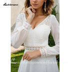 Custom Long Sleeve Chiffon Wedding Dress For Plus Size Women
