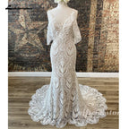 Lace Mermaid Wedding Dress Bohemian Bridal Gown With Detachable Sleeves