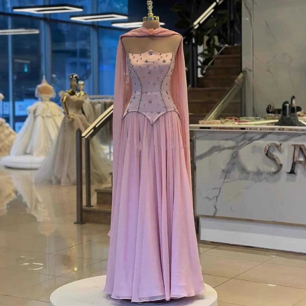 Vestido de noche elegante de gasa verde salvia en línea A LA73073