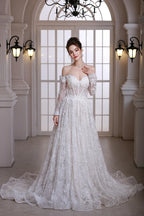Luxury Custom Long Sleeve Lace Wedding Dress For Bride