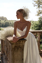 Lakshmigown Satin A-Line Wedding Dress Strapless V-Neck Customized