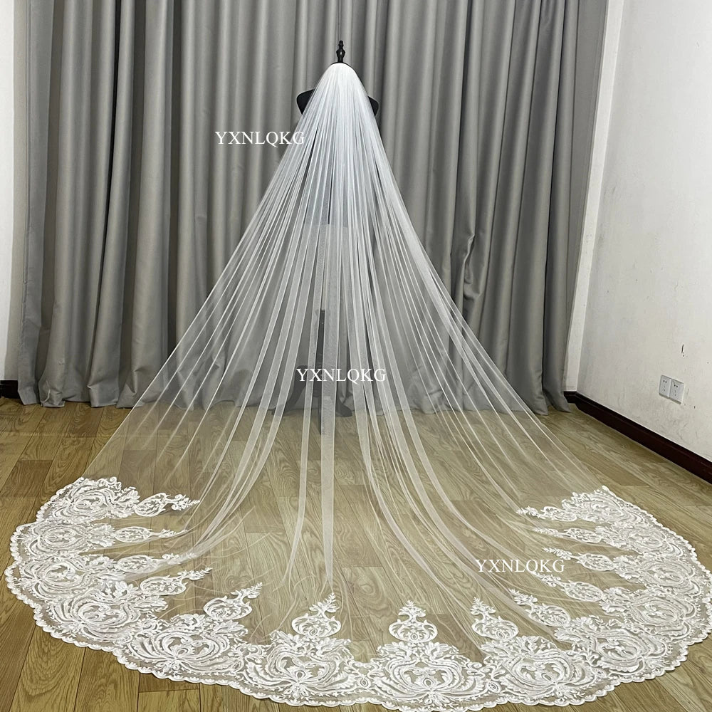 One Layer Ivory Cathedral Bridal Tulle Veil With Metal Comb