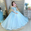 Abito principesco lussuoso azzurro chiaro con spalle scoperte modello Y309