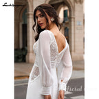 Custom Boho Beach Wedding Dress With Detachable Puffy Chiffon Sleeves