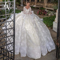 LelaAcra Long Sleeve Ball Gown Wedding Dress Appliques
