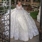 LelaAcra Long Sleeve Ball Gown Wedding Dress Appliques