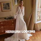 Custom A Line Wedding Dress With Lace Appliques Puff Sleeves Backless