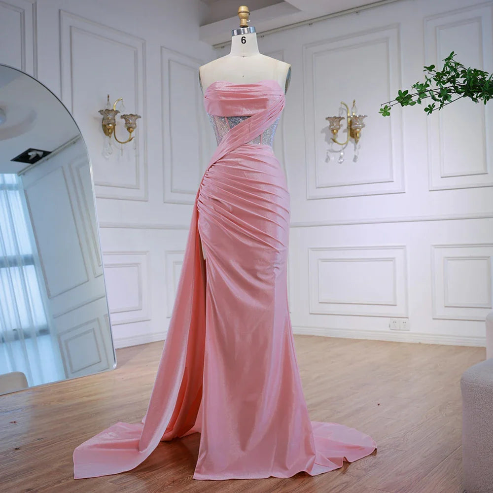 Elegant Pink Glitter Prom Dress with Slit LA72997