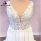 Plus Size Custom A Line Wedding Dress V Neck Lace Chiffon Bride Gown