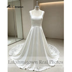 Lakshmigown Custom Crepe Satin Wedding Dress Scoop Neck Court Train