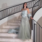 Custom Sage Green Mermaid Evening Dress With Cape And Beaded Gown For Women