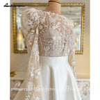 Custom Wedding Dress Satin A Line Bridal Gown Lace Long Sleeve Beach Ceremony