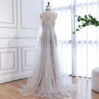 Custom Silver Beaded Mermaid Evening Dress With Cape Wedding Gown