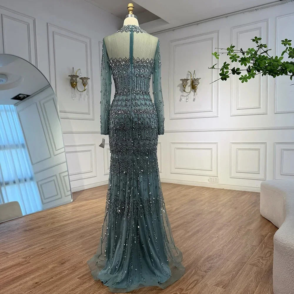 Serene Hill High Neck Beaded Mermaid Evening Dress For Muslim Wedding Gown