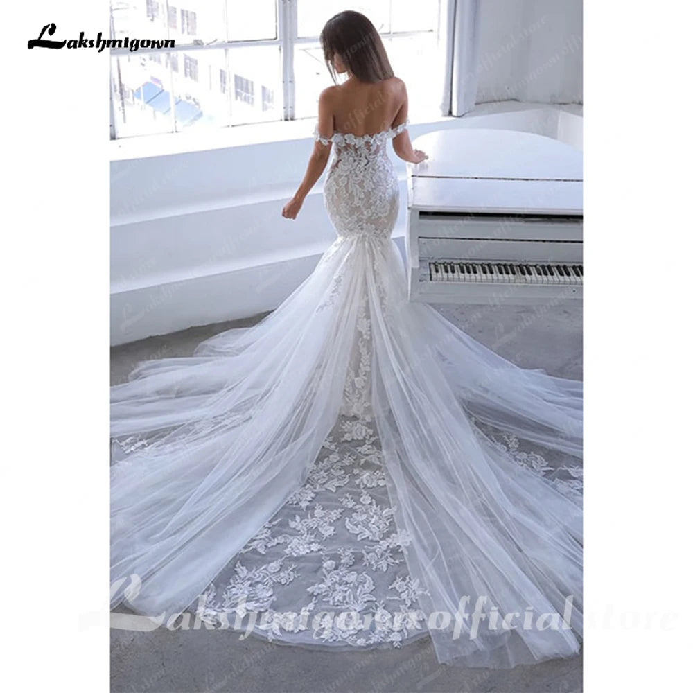 Lakshmigown Custom Off Shoulder Mermaid Wedding Dress Lace Backless Gown